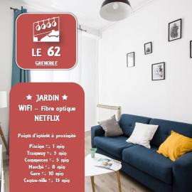 Le 62 - Spacieux T2 - Garage gratuit, Jardin, Tram，位于格勒诺布尔的酒店