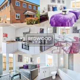 Modern Serviced Apartments For Contractors & Families with Free Parking, WiFi & Netflix By Redwood Stays，位于贝辛斯托克的酒店
