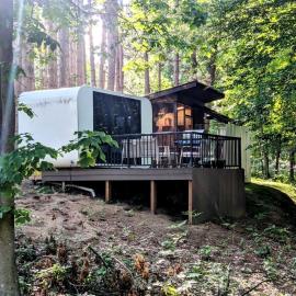 Secluded Modern Tiny House with Wood-Fired Hot Tub Near Trails in Sears, Michigan，位于Sears的酒店