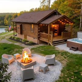 Lake View Cozy Cabin Hocking Hills with Pond and Hot Tub