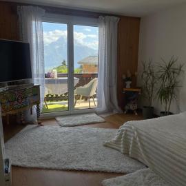Chambre avec vue sur Montagne dans notre appartement，位于Ollon的酒店