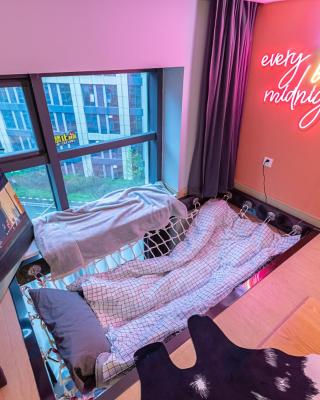 loft Apartment with slide hammock with movie viewing