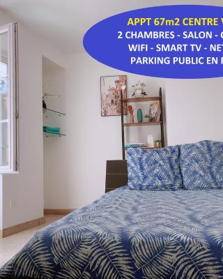 Apt 67m2 hyper centre: 2 chambres, cuisine TV wifi