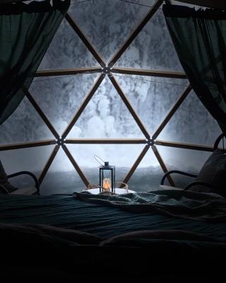 Aurora Igloo Fireplace-heated Tents in a secret forest with private Jacuzzi and shared sauna bathroom and dog friendly