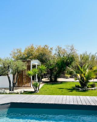 Cabane le Flamant avec jardin, piscine chauffée et parking