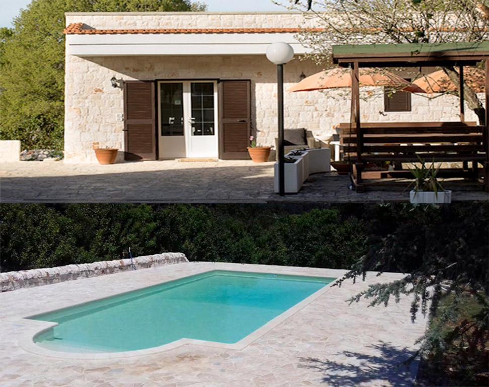 莫诺波利Villa Apollonia B&B的两幅房子前游泳池的照片