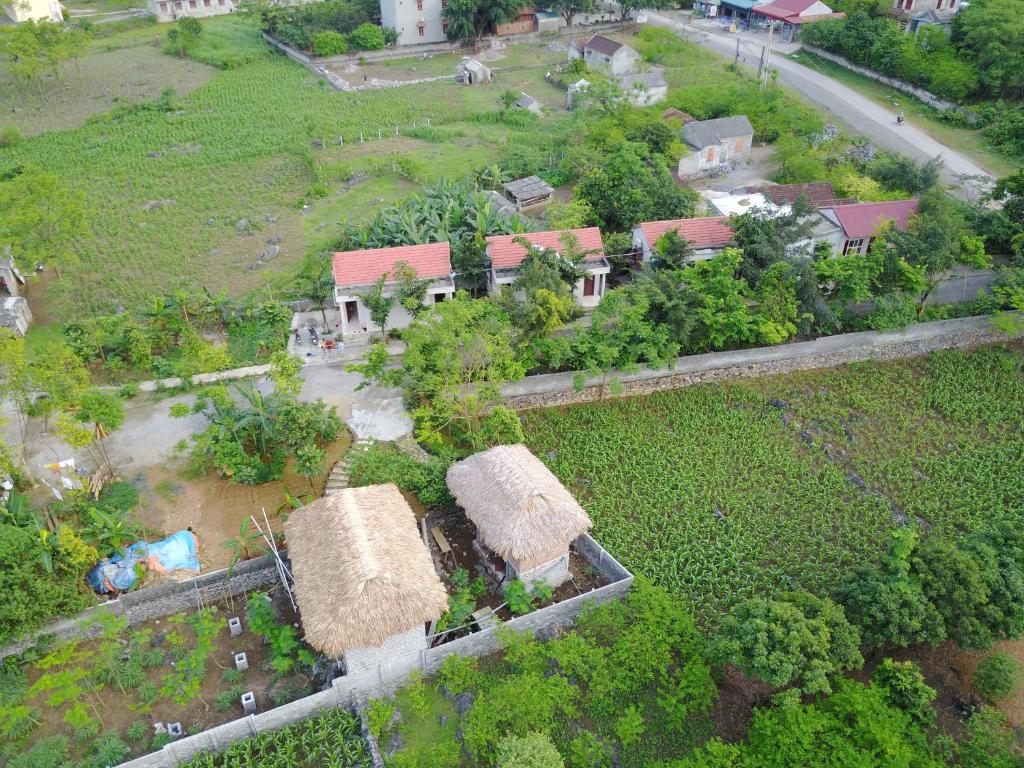 Nho QuanCuc Phuong Bungalow的享有花园房屋的空中景致