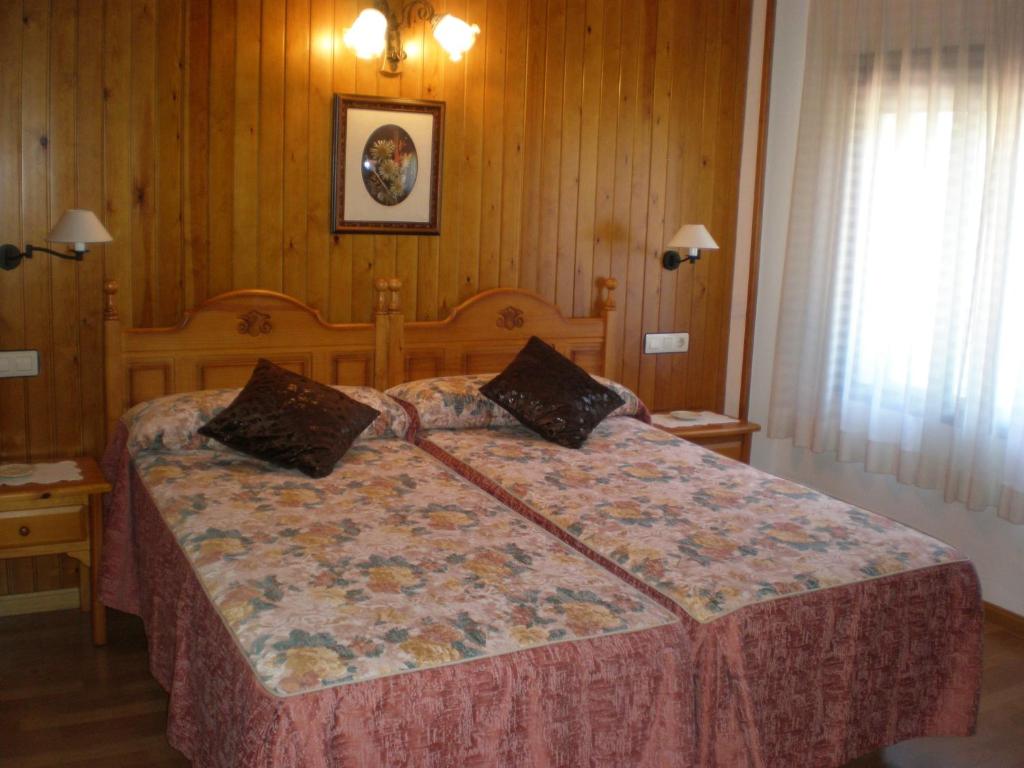 托尔拉Hotel Bellavista Ordesa的一间卧室配有一张大床和两个枕头