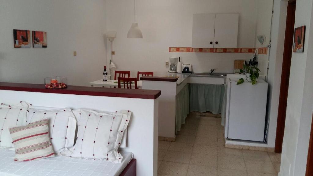 奥尔索拉Apartamentos Los Vientos (Apto 3)的带沙发的厨房和带冰箱的厨房