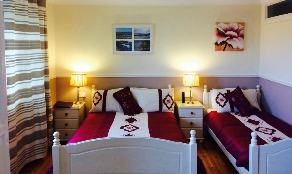 基尔罗南Clai Ban的一间卧室设有两张床和两张台灯。