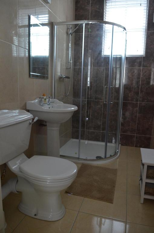 库特希尔Blessings Studio Apartments的浴室配有卫生间、淋浴和盥洗盆。