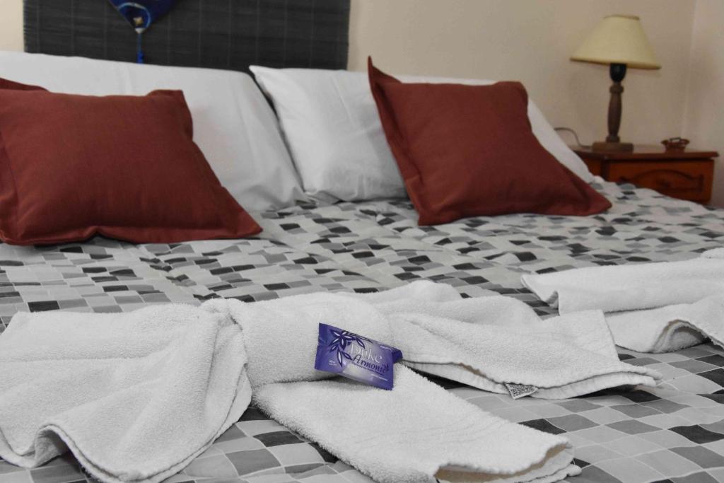 萨尔塔艾尔霍加尔公寓酒店的一张带毛巾和枕头的床