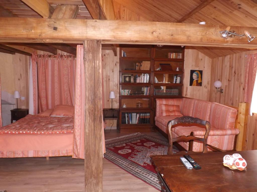 图兰的圣莫尔La Chuchotiere的一间卧室设有一张床和一个书架