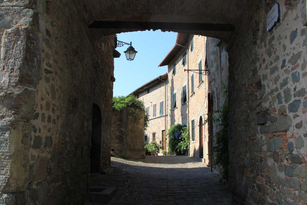 博尔格阿布贾诺antica casa "le rondini"的两栋建筑之间有拱门的小巷