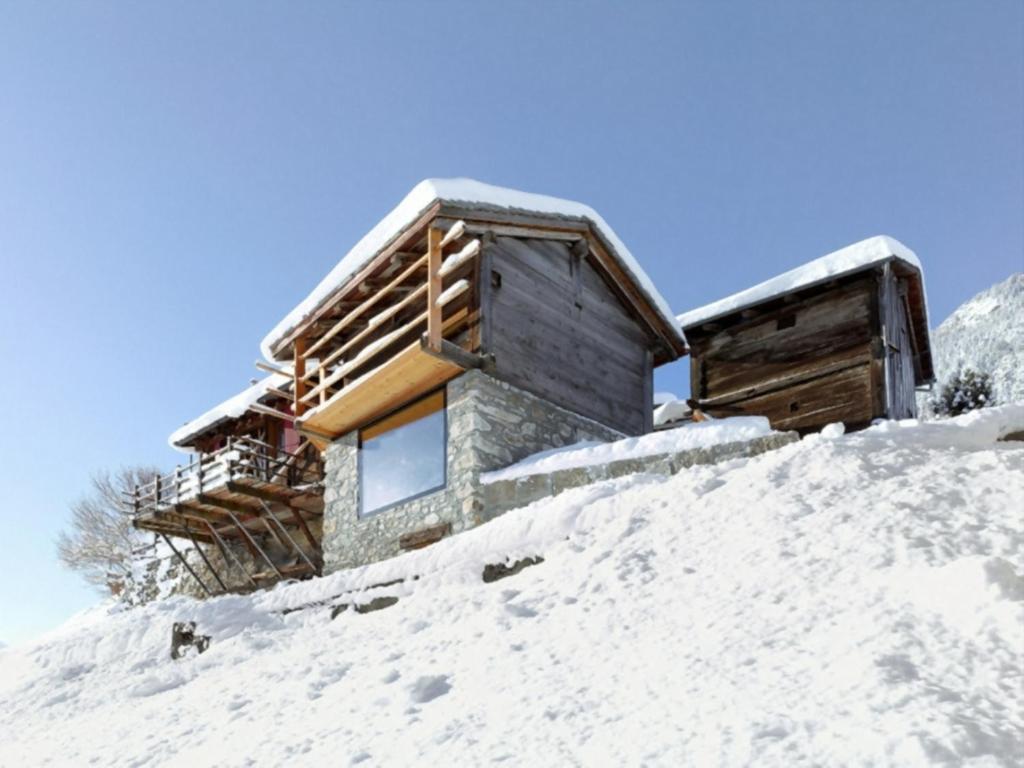 奥西耶尔Chalet Le Biolley的一堆积雪上的房子