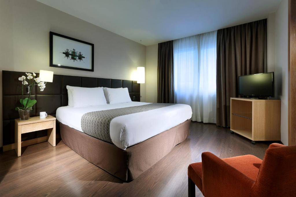阿利坎特欧洲之星光明之城酒店的酒店客房设有一张大床和一台电视。