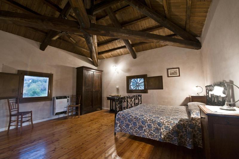 庞扎诺罗马诺伯爵农家乐的铺有木地板的客房内设有一间卧室和一张床。