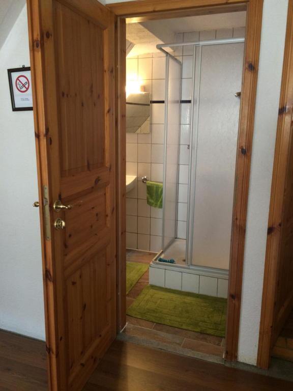 齐恩多夫泽恩多夫旅馆的通往带淋浴的浴室的门