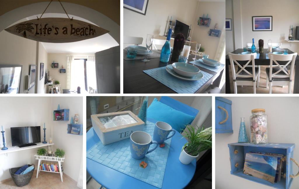 洛斯克里斯蒂亚诺斯海滩度假屋的蓝色调的房间照片拼贴