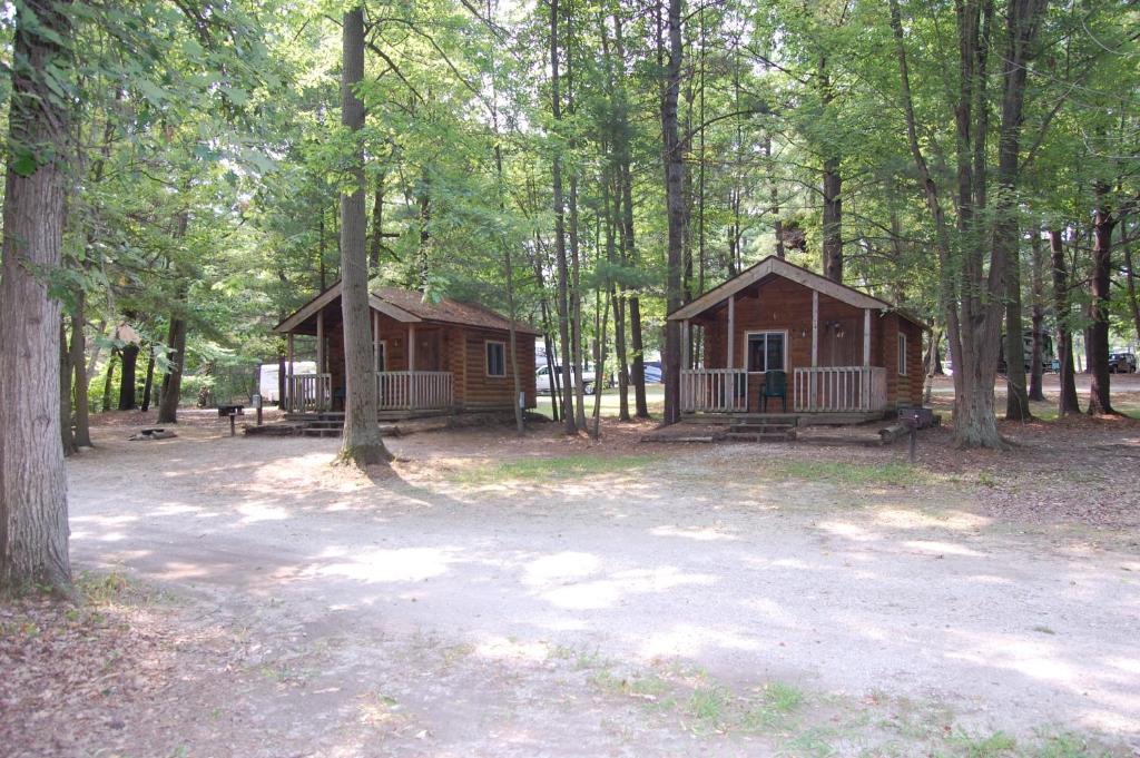 MarysvilleSt. Clair Camping Resort的树林中的小小屋