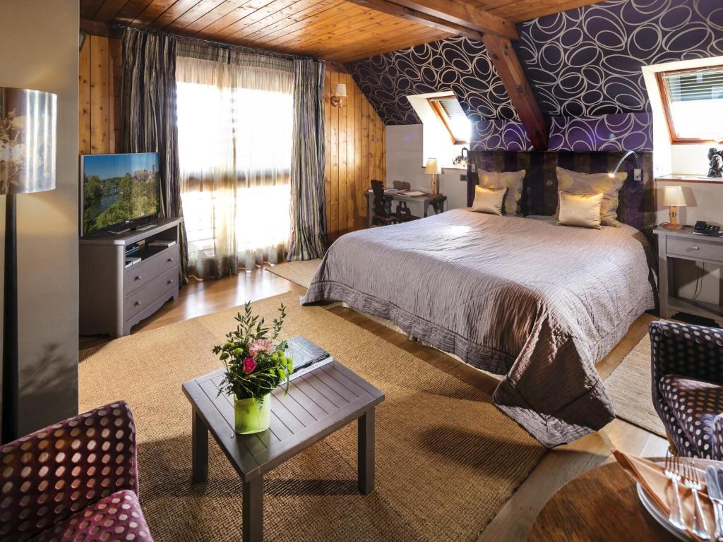 伊亚厄塞尔恩Hotel des Berges, Restaurant Gastronomique & Spa的一间酒店客房,配有一张床和一台电视