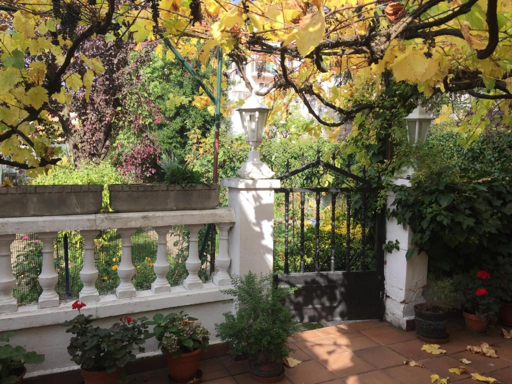 TrespaderneHostal Restaurant Jose Luis的花园拥有白色的围栏和植物