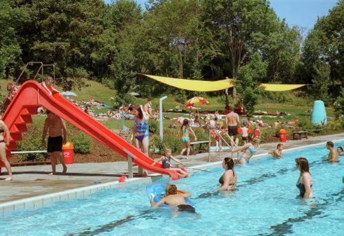 卡斯托施瓦泽柏尔酒店的一群人在游泳池玩耍