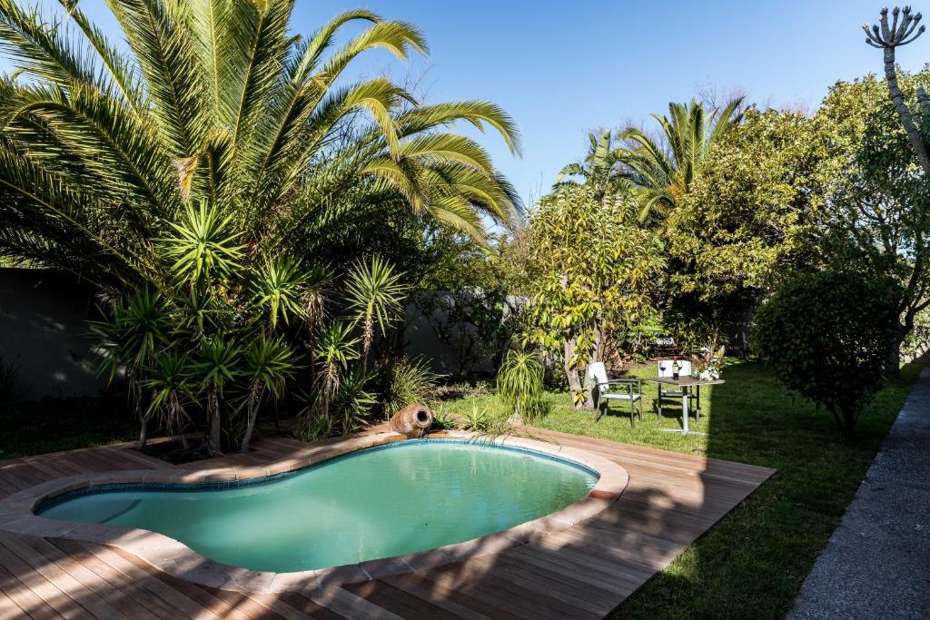 德班维尔乐拍提城堡宾馆的棕榈树庭院内的游泳池
