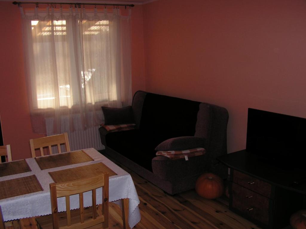 ZabórWinnica Na Leśnej Polanie的客厅配有沙发和桌子