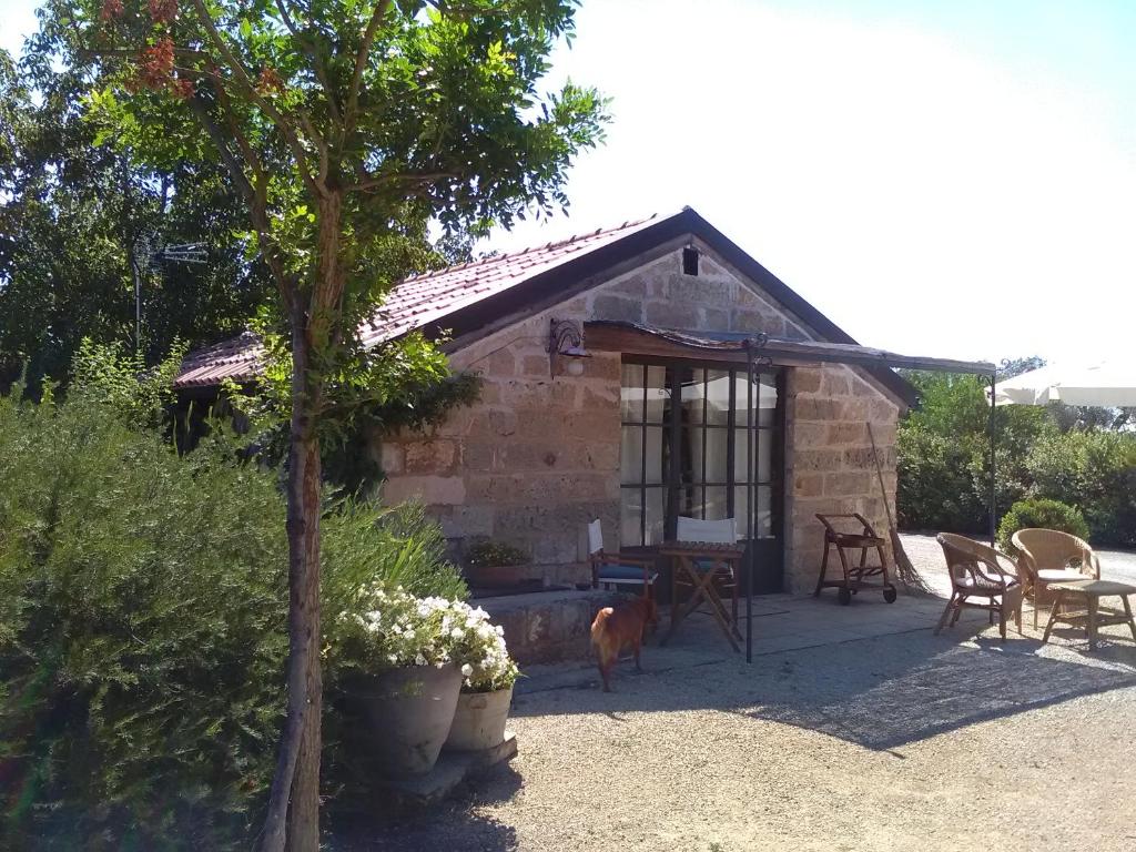阿拉代奥Casetta Vacanza in Campagna的一座小砖房,前面有一只狗