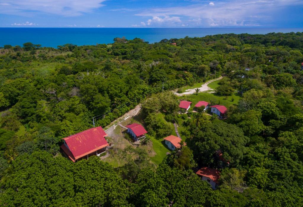 圣卡洛斯Istmo Beach and Jungle Bungalows的享有红色屋顶房屋的空中景致