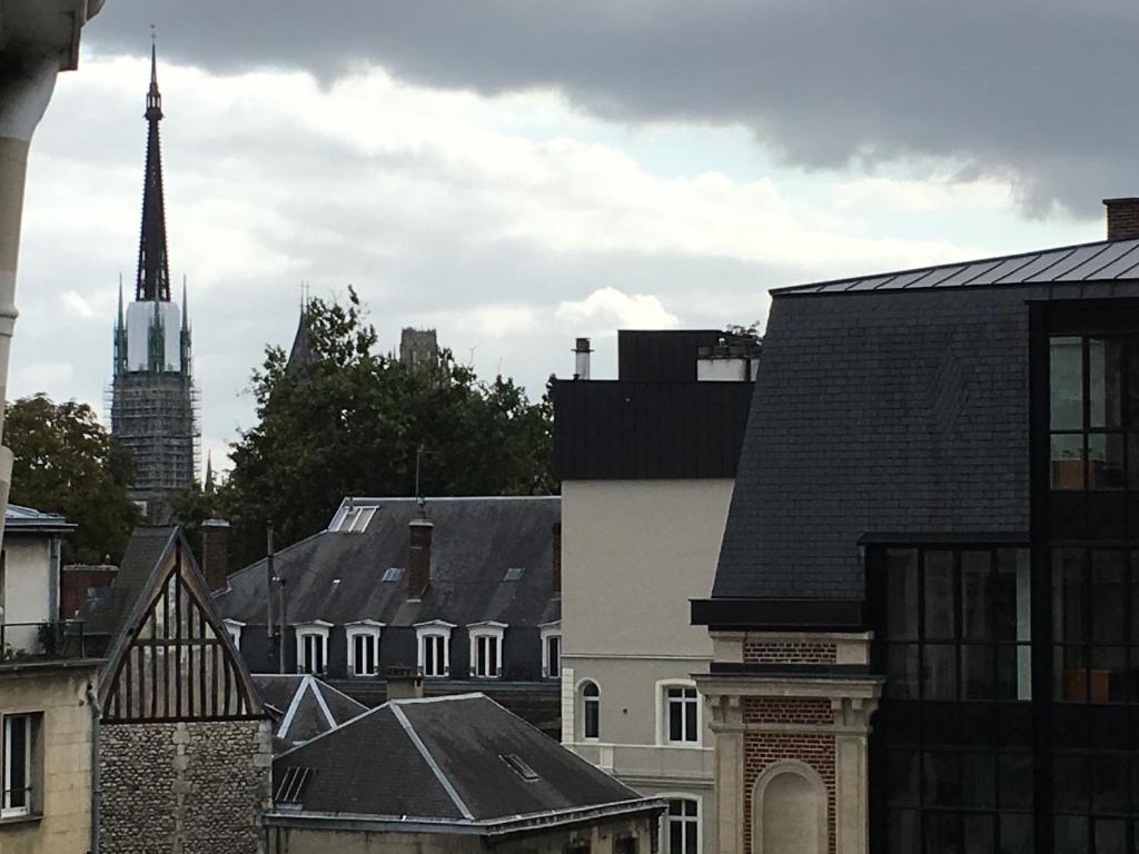 鲁昂le 4B - Le Vintage的享有教堂和塔楼等城市美景