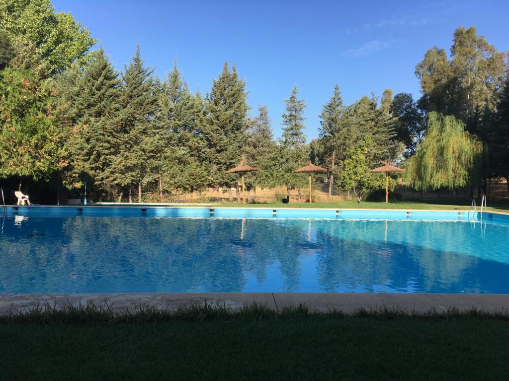 查兹拉德拉谢拉Camping La Fundicion的一个种有树木的大型蓝色游泳池