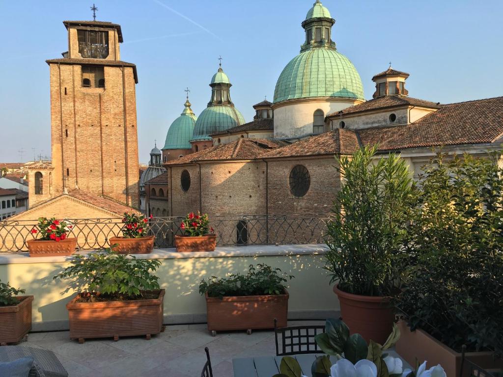 特雷维索La Loggia Al Duomo - Treviso的植物盆栽建筑物屋顶景观