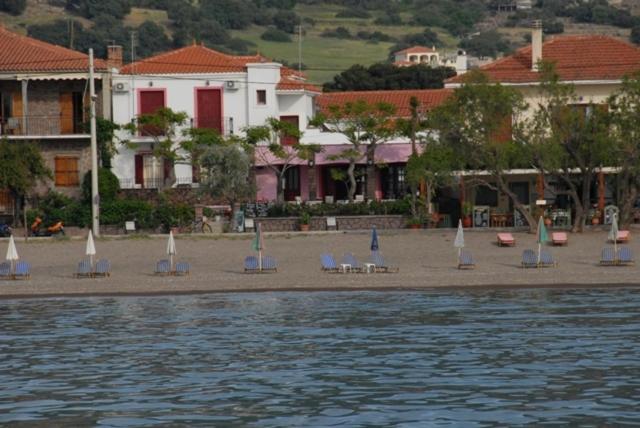 帕特雷迪米特拉旅馆的海滩上的一组椅子和遮阳伞