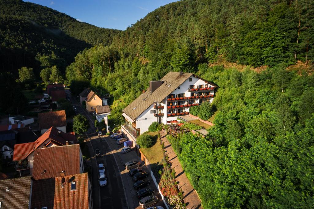 埃尔夫韦勒克莱内布鲁姆酒店的享有山脉小村庄的空中景致