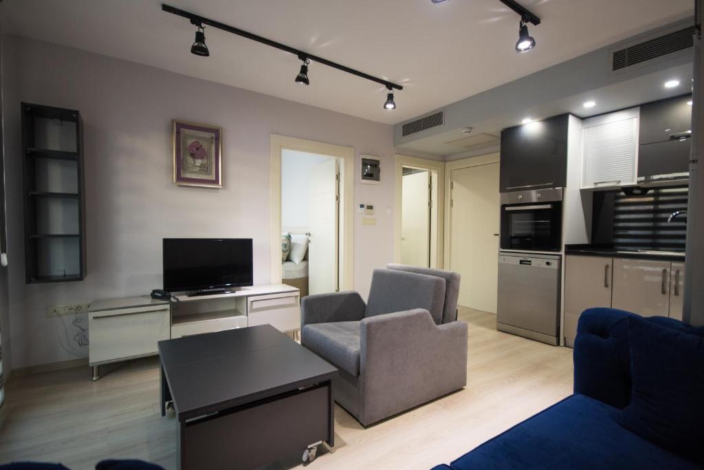 伊斯坦布尔EPS Suite的带沙发和电视的客厅