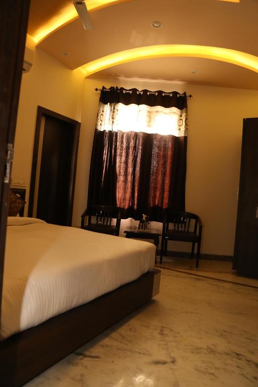 乌代浦Hotel Delight的酒店客房设有床和窗户。