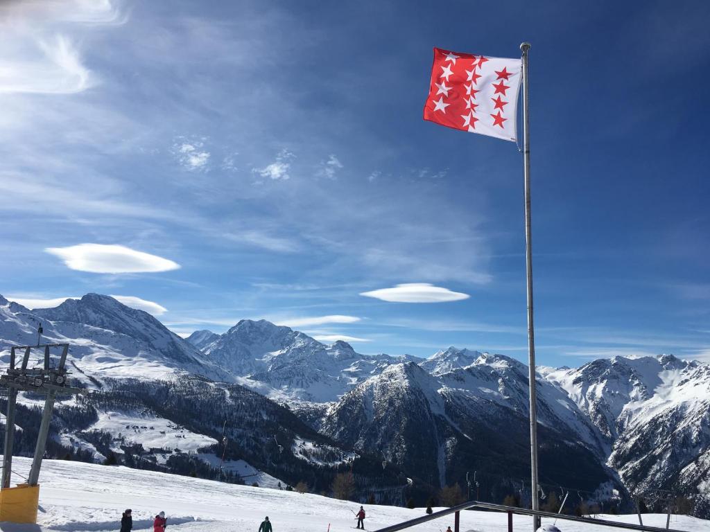 RosswaldRestaurant Fleschboden的山顶高山滑雪场的旗帜