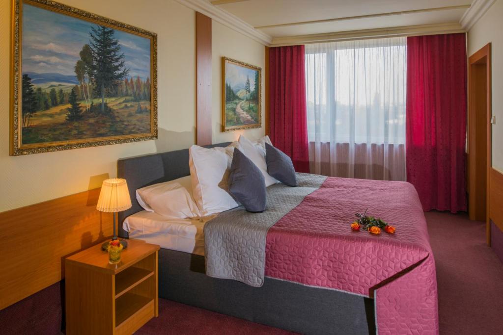 布拉格布拉格顶级酒店的酒店客房设有床和窗户。