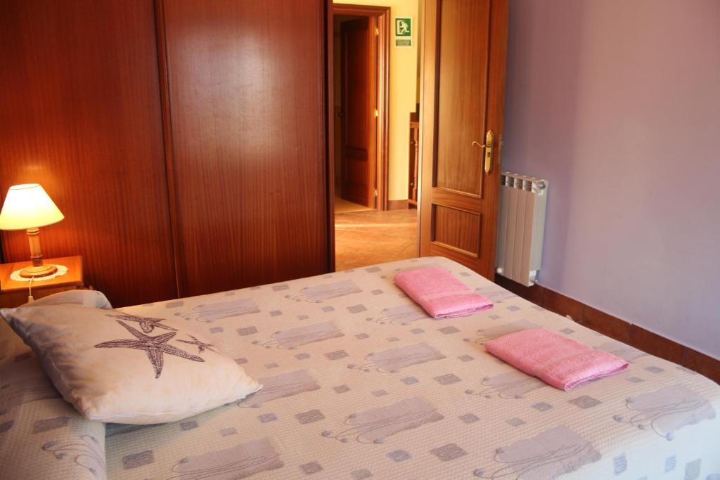 奥利奥Casa Rural Erretzabal Txiki的卧室配有一张大床和两个粉红色枕头