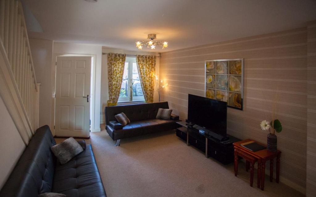 格拉斯哥Glasgow Hampden House的带沙发和电视的客厅