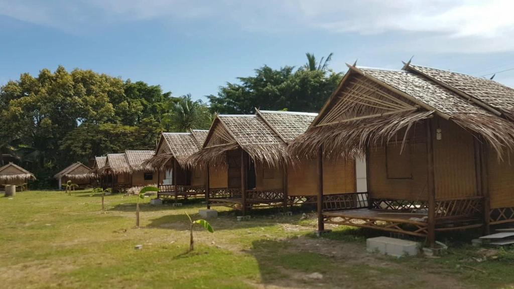 高兰兰塔当地小屋度假村的田野中一排茅屋