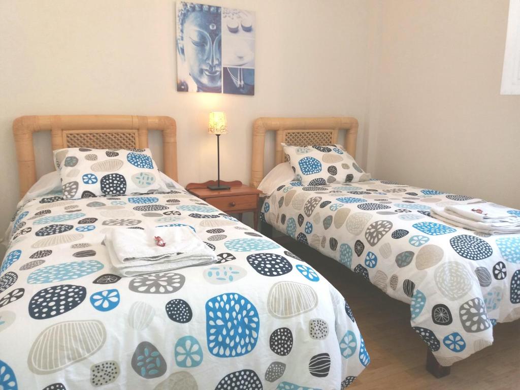 拉拉古纳Apartamento Ossuna的卧室内两张并排的床