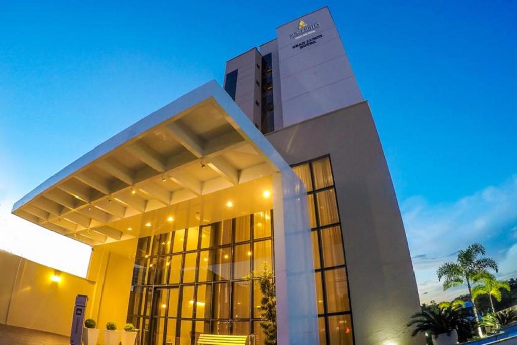 里约布兰科诺拜耳格兰鲁尼套房酒店的一座拥有许多窗户的大型建筑