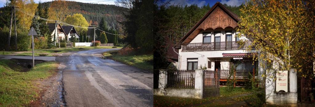 比克克塞克Gesztenyes Vendeghaz的两幅房子和街道的照片