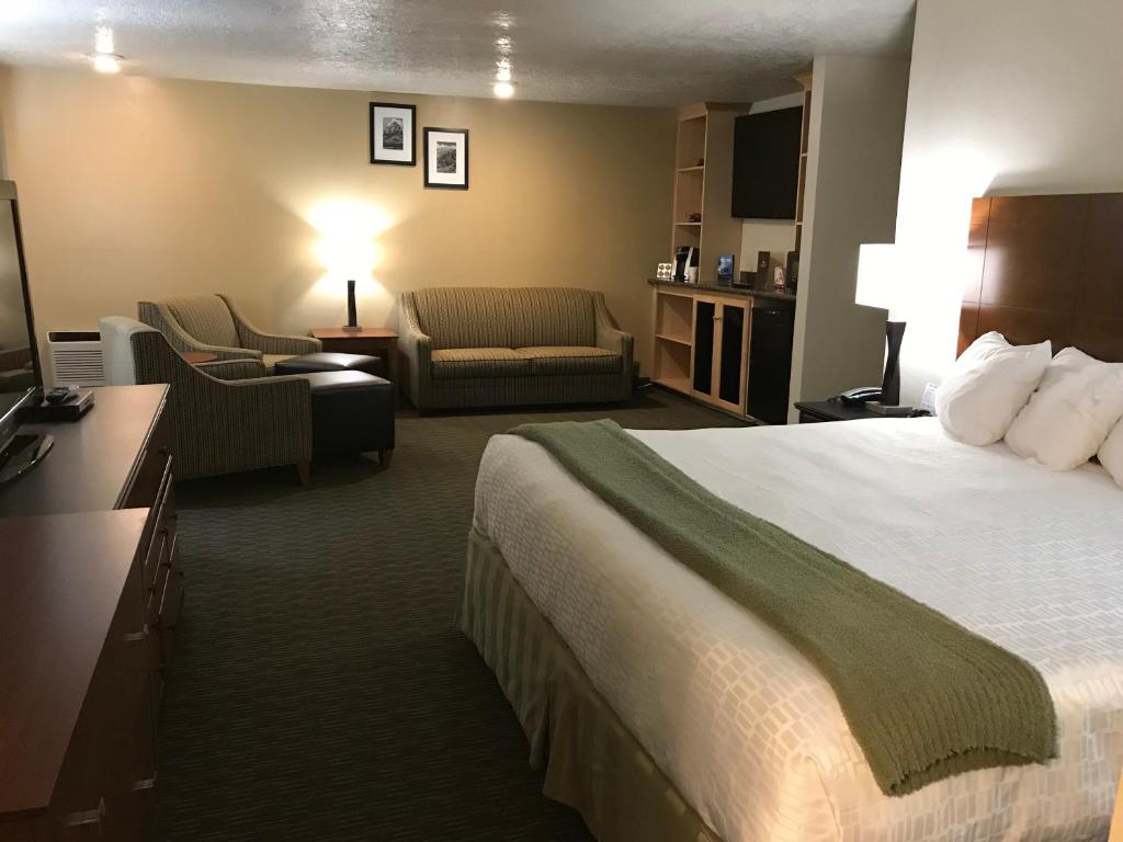弗纳尔恐龙套房酒店的酒店客房设有一张大床和一间客厅。