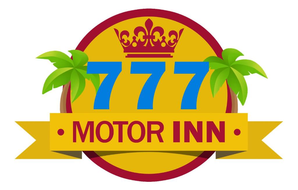 谢尔曼·奥克斯777号汽车旅馆的带有两棵棕榈树和一顶冠的马达旅馆标签
