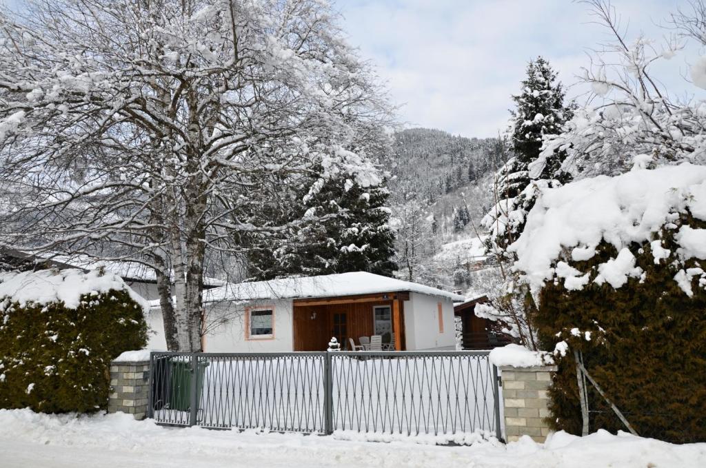 滨湖采尔Haus Gerti的雪中带围栏的房子