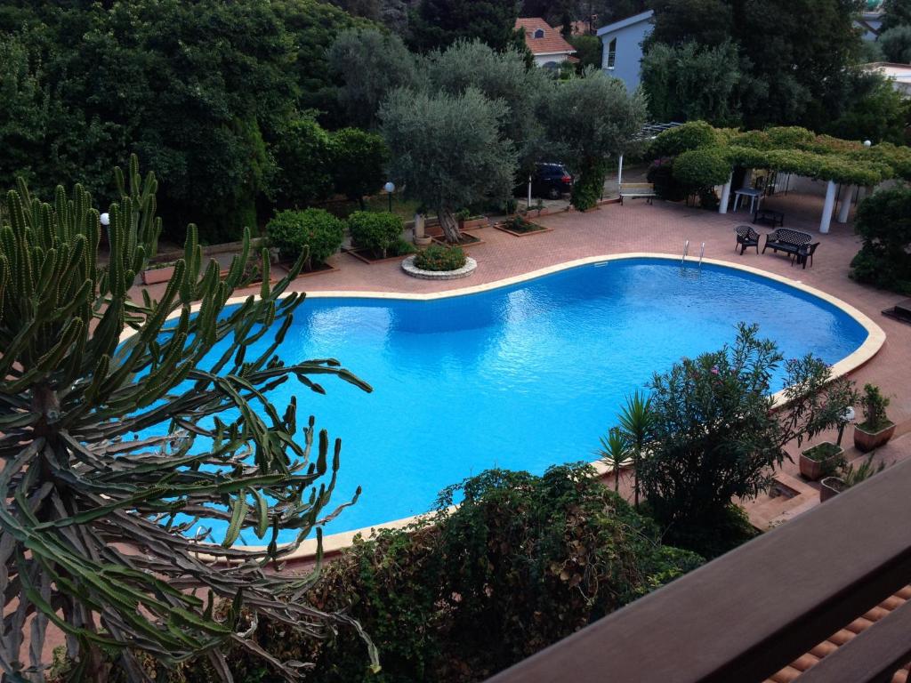 蒙德罗Great Sicily的享有大型蓝色游泳池的顶部景致
